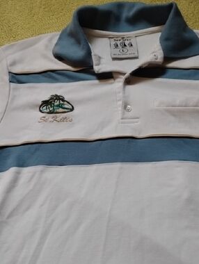 St. Kitts Striped Polo Shirt - White & Blue